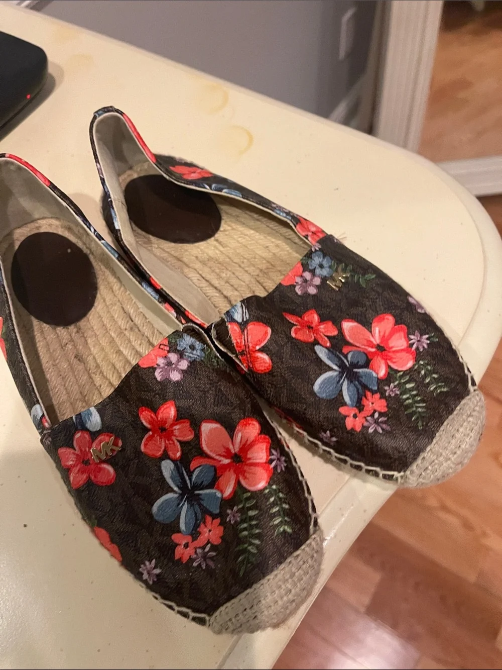Michael Kors Black Floral Espadrille Slip-Ons